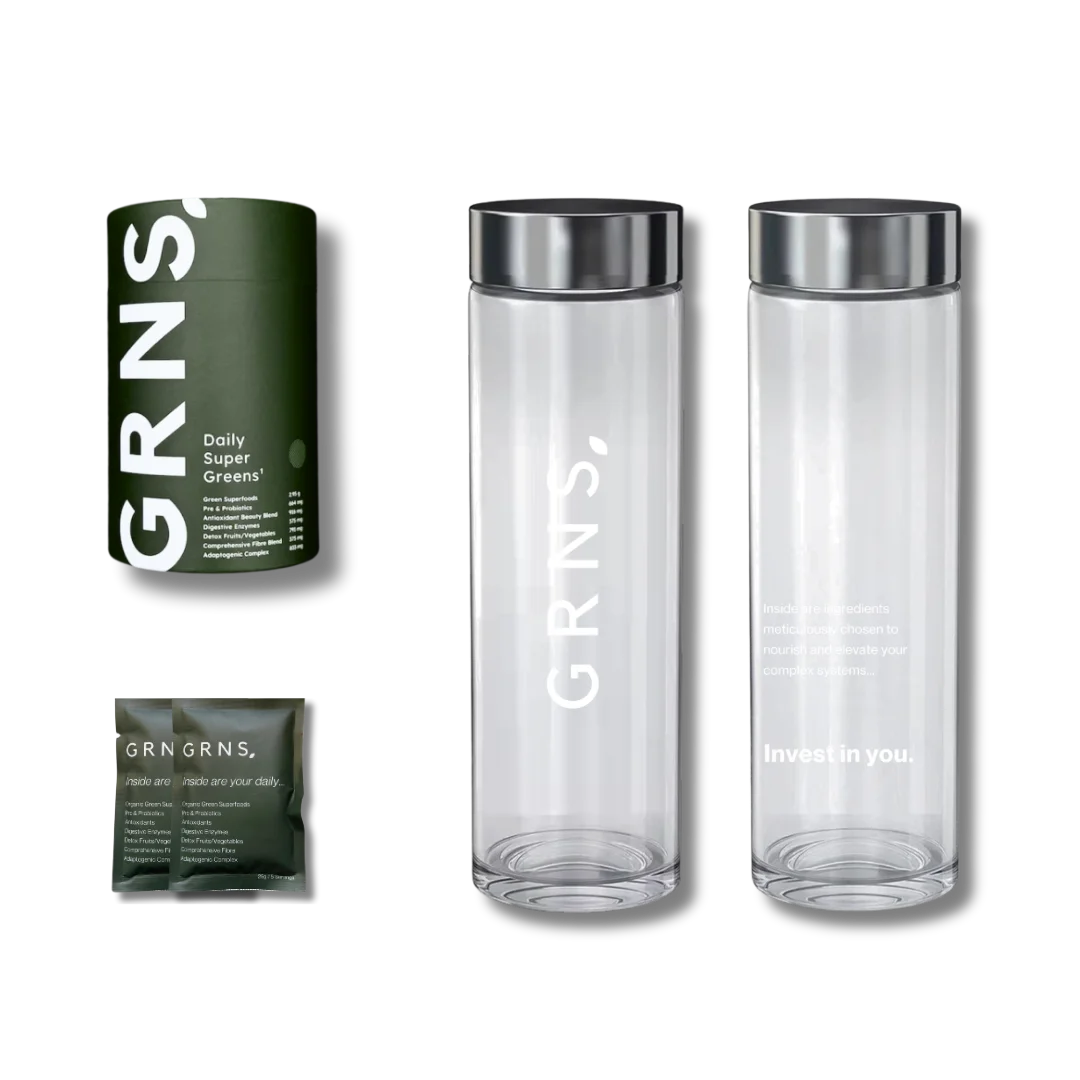 GRNS Tub, Glass Bottle, and Sachets
