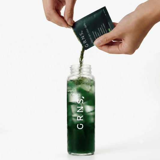 Greens powder sachet into bottle