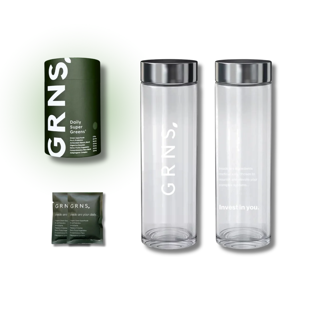 GRNS Tub, Glass Bottle, and Sachets